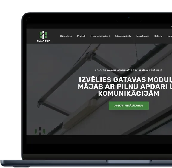 Māja Tev website shown on a laptop