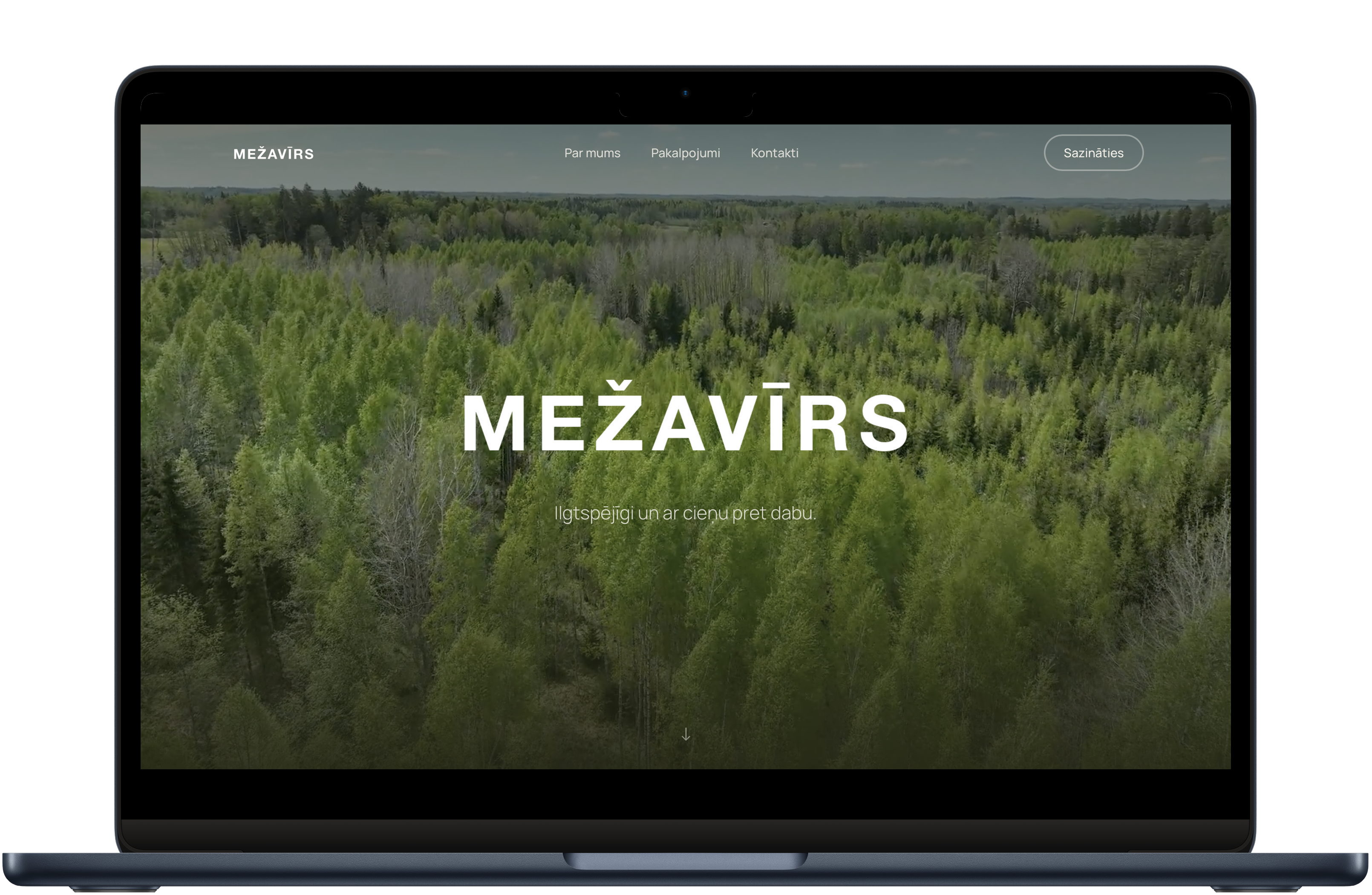 Mežavīrs website shown on a laptop